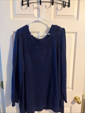 Lane Bryant Navy Openwork Knit Sweater